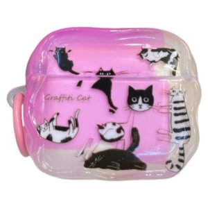 Airpods Case-Graffiti Pink Cat & Teal Dog IMD Earphone Case – Dual Pattern Design